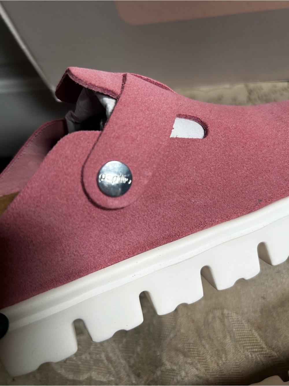 Eu 37-US6W/US4 M Papillio Birkenstock Candy Pink Boston Suede Pap Chunky slides - Picture 12 of 13